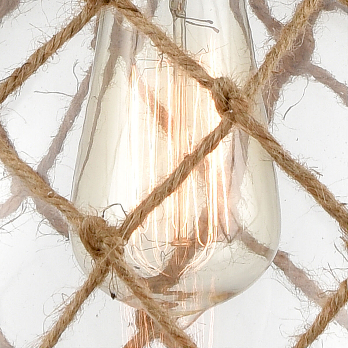 Ballston Farmhouse Rope Island Light Ceiling Light in Polished Nickel, Clear Glass with Brown Rope, Ballston